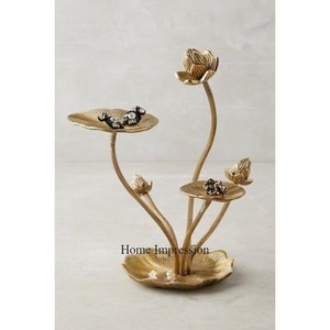 Juego de 2 artículos de comida chapados en oro de alta calidad de metal resistente de suministro directo de fábrica que sirven MESA DE BODA centro de mesa de la India - Product Image 3