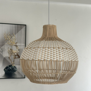 Natural and <b>White</b> Rattan Woven Pendant <b>Shade</b> Bohemian Decorative <b>Lights</b> - Product Image 3