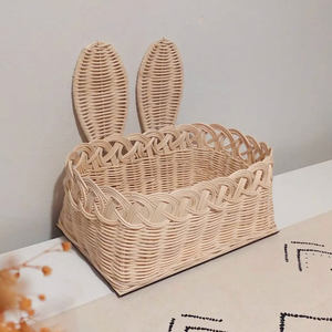 Kids <b>storage</b> container bin wholesale <b>baskets</b> girls room accessories bunny <b>rattan</b> <b>basket</b> with lid - Product Image 3