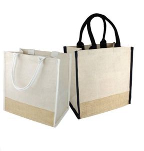 Sac fourre-tout en jute réutilisable écologique imprimé de logo personnalisé Solution d'achat durable avec poignée en bambou laminé - Product Image 3