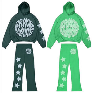 Ensemble de jogging imprimé OEM personnalisé Offre Spéciale sans ficelle 100% coton sweat à capuche imprimé bouffant 3D et pantalon de survêtement évasé survêtement pour hommes - Product Image 6