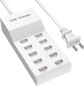 ILEPO 5V 1A 2.4A USB יציאות כוח מתאם מטען מתאם 10 נמל עבור טלפון נייד מנורת לוח ארה"ב האיחוד האירופי בריטניה Plug