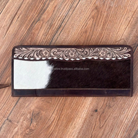 Boîte à bijoux de voyage en cuir repoussé à la main cheveux occidentaux sur peau de vache classique pays Western Buck point plat jeter boîte de rangement de bijoux