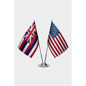 Ensemble de drapeaux personnalisés pour Hawaï et les États-Unis en impression numérique, matériaux en satin, plastique et polyester avec mât en métal - Product Image 1