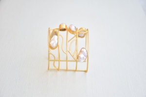 Ready Ship Adjustable Brass Cuff <b>Bracelet</b> Fresh Water Pearl Rhodium Plated Punk Style <b>Chunky</b> Handmade Unisex Fashion Jewelry - Product Image 2