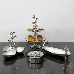 Nueva bandeja de metal con asa de mariposa en forma de barco única, juego de bandejas de servir de lujo con acabado plateado decorativo de almendra y pistacho - Product Image 4