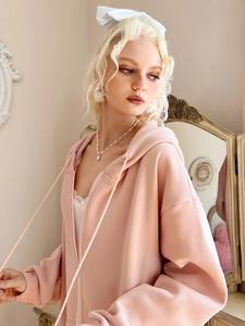 ผ้าคอตตอนสีพื้นนุ่มใส่สบายมีฮู้ดสำหรับผู้หญิงผ้า100% แบบมีซิป - Product Image 2