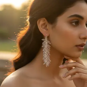 Women's Rose Quartz <b>Drop</b> <b>Earrings</b> in Sterling Silver <b>Fashion</b> Accessory - Product Image 1