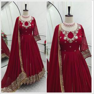 El último vestido Anarkali de diseñador de Fab Zone Faux Georgette Bordado Secuencia Trabajo Ropa india y pakistaní - Product Image 3