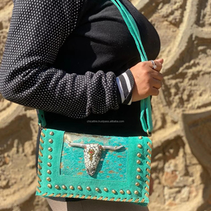 Bolso de cuero de piel metálica, bolso cruzado de estilo occidental, bolso de mano tallado con correa, bolso de estilo occidental - Product Image 3