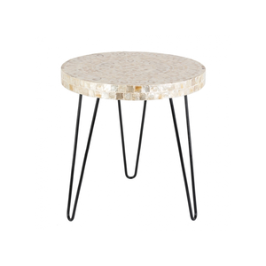 Table basse ronde en nacre au design moderne et sain avec pieds en métal Meubles de salon - Product Image 3