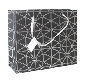 Hot Selling Eco Friendly Fashion Handmade Cotton Paper Metallic Silver Foil Print With Matching Satin <b>Ribbon</b> Handles Bag - Product Image 2