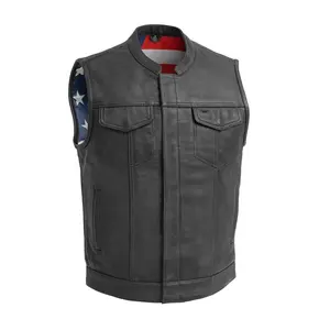 Mens Genuine Leather Biker Motorcycle Vest Motorbike Vest Made Thick Leather Leather Motorbike Waistcoat With Best Mens Genuine