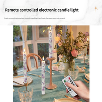 TOOWIN lilin tanpa api, dengan Remote dan Timer, lilin asli LED lancip lilin, stiker bunga ungu untuk makan malam pernikahan Dekorasi Rumah