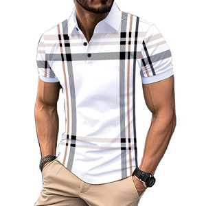 Camisa POLO para hombre, solapa, botones, estampado de retazos, ropa deportiva informal de manga corta para hombre - Product Image 1
