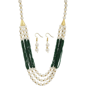 Three-Line Vintage Green Necklace <b>Set</b> with Diamond and <b>Pearl</b> 18K Gold Plated for Parties Weddings Gifts - Product Image 2