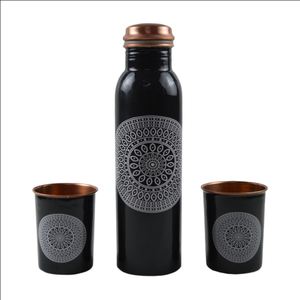 Custom Printed Enamel Designer <b>Copper</b> <b>Water</b> <b>Bottle</b> With 2 Tumbler Set India Pure <b>Copper</b> <b>Bottles</b> Unique <b>Copper</b> <b>Bottle</b> Drink - Product Image 1