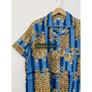 Unisex Floral Pattern Handmade Cotton Summer <b>Lounge</b> Wear Plus Size <b>Short</b> Pyjama Set Premium Breathable Sleepwear for Spring - Product Image 3