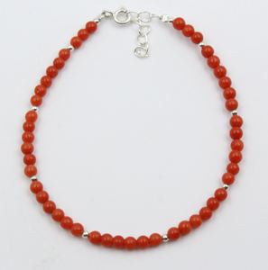 925 Sterling <b>Silver</b> Italian Red Coral Round <b>Beads</b> <b>Bracelet</b>, 3.5MM Size 7"Inch, Sterling <b>Silver</b> <b>Bracelet</b> Gift For Her - Product Image 2