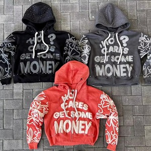 Sweat à capuche unisexe à la mode avec lettres bouffantes, style streetwear délavé à l'acide, surdimensionné avec logo personnalisé, vente en gros - Product Image 1
