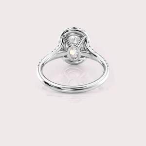Women's 9kt Rose / Yellow / White Gold Rhodium Plated IGI Certified Ring Lab Created Oval Diamond Halo Frame Diamond Rings - Product Image 4