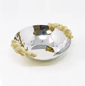 Tazón de Servir de Diseño Clásico, Tallado en Metal, de Lujo, Ecológico, para Hogar, Hotel, Restaurante, Vajilla de Mesa, Acabado Plateado con Diseño de Hoja - Product Image 5