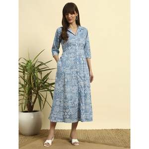 Camisón de Maternidad de Algodón 100% para Mujer, Manga Media, Largo Completo, Tela Transpirable, Cuello con Estampado Floral, Elegante para Verano - Product Image 1