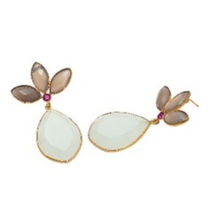New Arrival Milky & Grey Chalcedony Gemstone 925 Sterling Silver Marquise and Pear Shape Earrings - Product Image 1