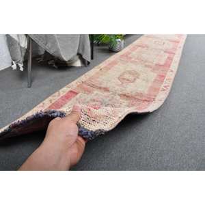 Tapis turc vintage de grande surface 21x123 pieds, fait à la main, beige, rose, patchwork, laine, latex, abstrait rectangulaire pour adolescents - Product Image 3