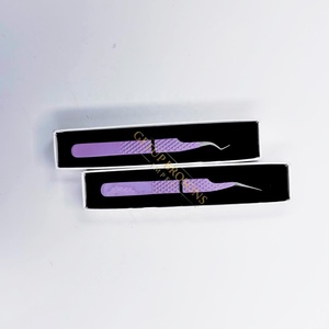 Nouvelles pinces à extensions de cils en poudre violette, différents styles, pointe argentée, prise diamantée, avec logo personnalisé, instrument de beauté - Product Image 4