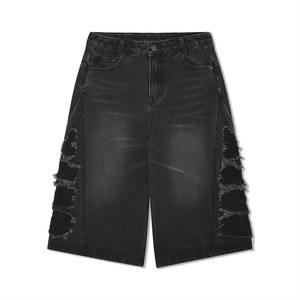 Short en jean personnalisé pour hommes Short patineur ample de style de rue brodé poche arrière fermeture éclair décoration impression taille - Product Image 1