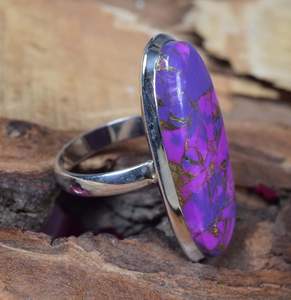 Handmade Purple Copper Turquoise Ring Oval Sterling Silver Gemstone Jewelry For Women Gift - Product Image 3
