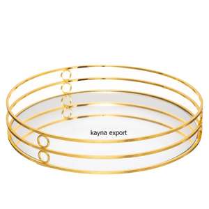 NEW ARRIVAL DECORATIVE HANDICRAFT GOLD METAL SERVING <b>TRAY</b> <b>WITH</b> <b>MIRROR</b> NEW COLLECTION OF CUSTOM MADE METAL <b>TRAY</b> FOR HOTEL DECOR - Product Image 6