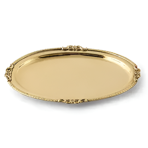 Plateau en acier inoxydable martelé ovale fabriqué à la main avec poignée florale dorée Service de luxe artistique - Product Image 2