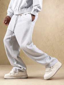 กางเกงวิ่งผู้ชายโอเวอร์ไซส์แบบพรีเมี่ยม, กางเกงซักเบาสีเทากางเกงผ้าฟลีซตัวใหญ่พร้อมเชือกรัดเอวแนวสตรีทในเมือง - Product Image 2