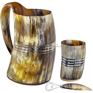 Tasse à bière en corne de Viking sculptée à la main naturelle faite avec de la corne naturelle Tasses à bière en corne de la meilleure qualité d'Inde par RF Crafts - Product Image 1