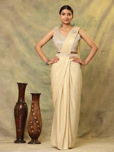 El último Sari listo para usar bordado de seda Chinon de diseñador por Fab Zone - Product Image 5