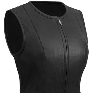 Gilet en cuir pour femme avec fermeture éclair sur le devant, vente chaude, gilet en cuir décontracté sans manches, gilet en cuir matelassé pour femme - Product Image 2