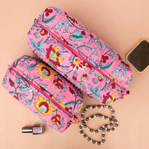 Quilted Cotton Eco-Friendly Vintage Case <b>Makeup</b> Pouch Travel <b>for</b> Bag Set 3 Women's Washbag Organizer Medium/Large Cosmetic - Product Image 3