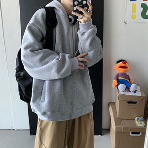 เสื้อฮู้ดมีซิปโอเวอร์ไซส์มีฮู้ดสำหรับทุกเพศเสื้อมีฮู้ดผ้าฟลีซผ้าฝ้ายสีฟ้าสไตล์เรียบง่ายลำลองทรงหลวมขนาดพิเศษ - Product Image 1