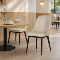 Chaise de restaurant commerciale moderne, revêtement en PU crème, dossier haut, assise souple, pieds en métal coniques noirs, pour hôtel