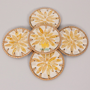 Gran oferta, creativo empalme de ratán Natural, resina de concha amarilla, posavasos ecológico, posavasos, almohadilla aislante tejida a mano, Mesa - Product Image 3