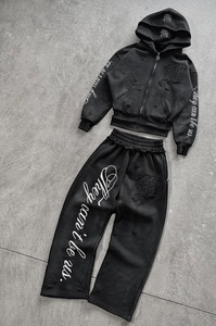 Streetwear personnalisé ensemble sweat à capuche et pantalon de survêtement pour hommes ensemble deux pièces en coton polaire de haute qualité - Product Image 2