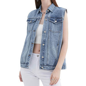 Chaqueta Vaquera de Moda para Mujer, Ropa de Exterior de Alta Calidad, Superventas, Tendencia, Transpirable, Color Sólido, Chaleco Vaquero para Mujer - Product Image 1