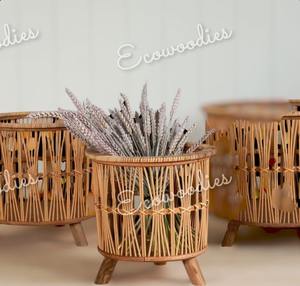 Juego de 2 macetas Vintage de ratán, venta al por mayor, plástico de alta calidad para el hogar y el jardín utilizado con flor/planta verde, redondo clásico - Product Image 4