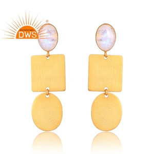 ต่างหูพลอยอัญมณีสีเงิน925 18K ดีไซน์ใหม่ชุบสีทองและสีรุ้งประดับดวงจันทร์ดีไซน์แบบธรรมชาติ - Product Image 1