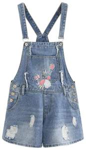 Denim High Quality <b>Short</b> <b>Dungaree</b> <b>Women</b> Light Wash Distressed Vintage Effortless Style Bib Overall Button Summer Winter - Product Image 2