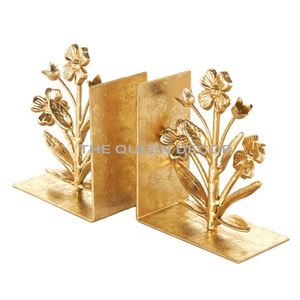 Sujetalibros decorativos de metal de aluminio con diseño de flores doradas súper elegantes Juego de 2 superventas Alto bajo demanda - Product Image 1