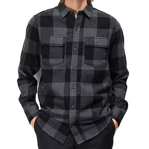 Chemise en flanelle à carreaux noire pour homme 100% coton, manches longues, col rabattu, avec poche poitrine, respirante, anti-froissement, approvisionnement OEM - Product Image 1
