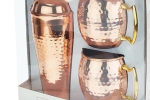 Precio a granel de lujo Metal martillado Moscow Mule Mug con coctelera Juego de 3 - Product Image 4